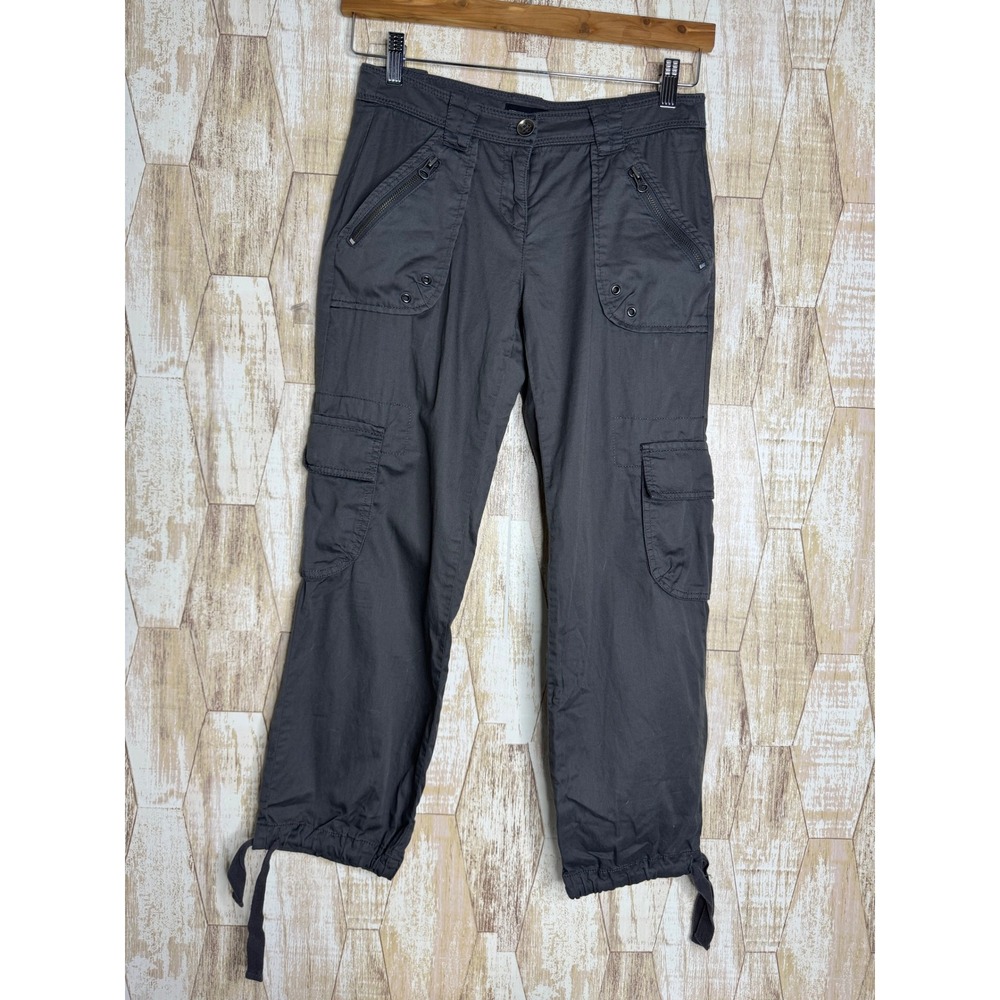 New York & Company Womens Size 0 Gray Cargo Capri Pants Y2K Tie Hem Utility